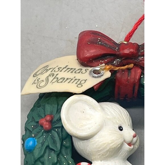 vintage Christmas ornament 1991 Rennoc mouse reaf holiday cany chain green READ - Picture 2 of 7